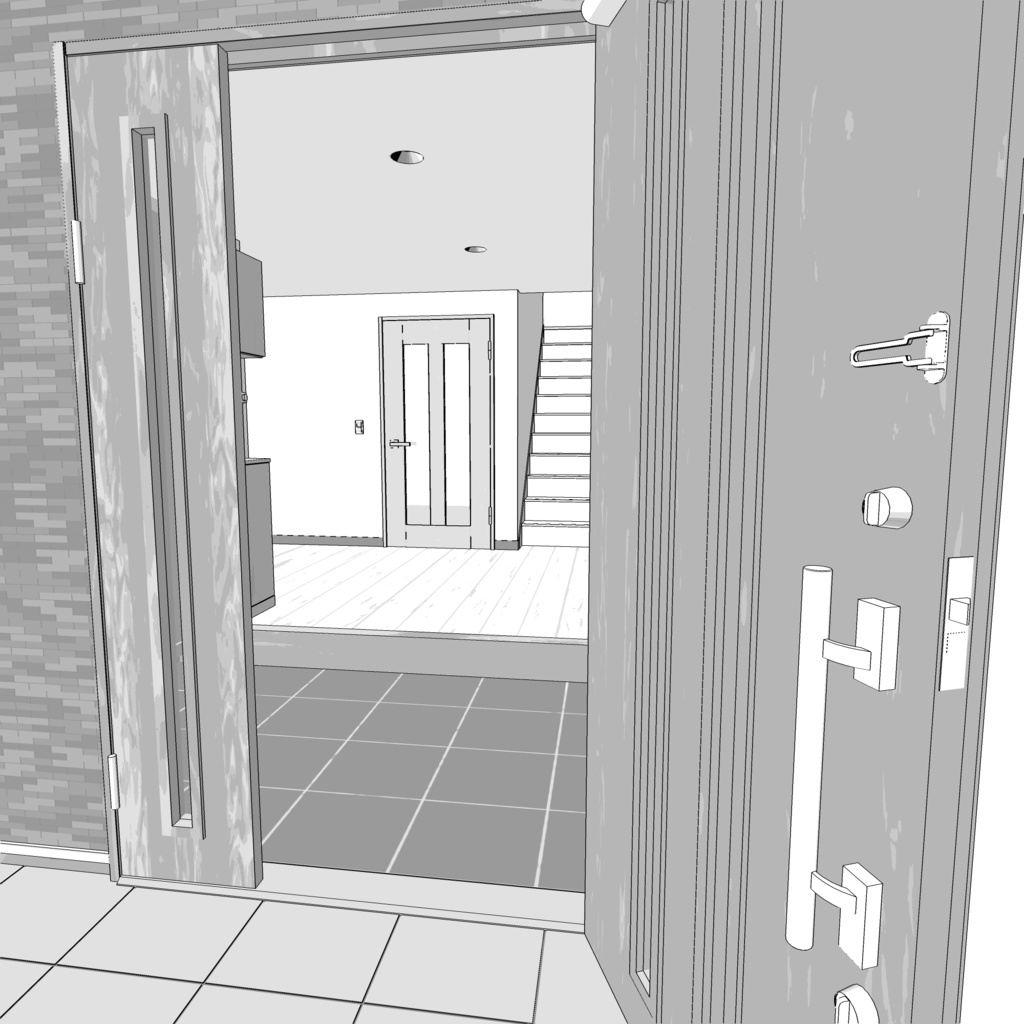 3D_戸建ての玄関(階段付き)【クリスタ用素材】