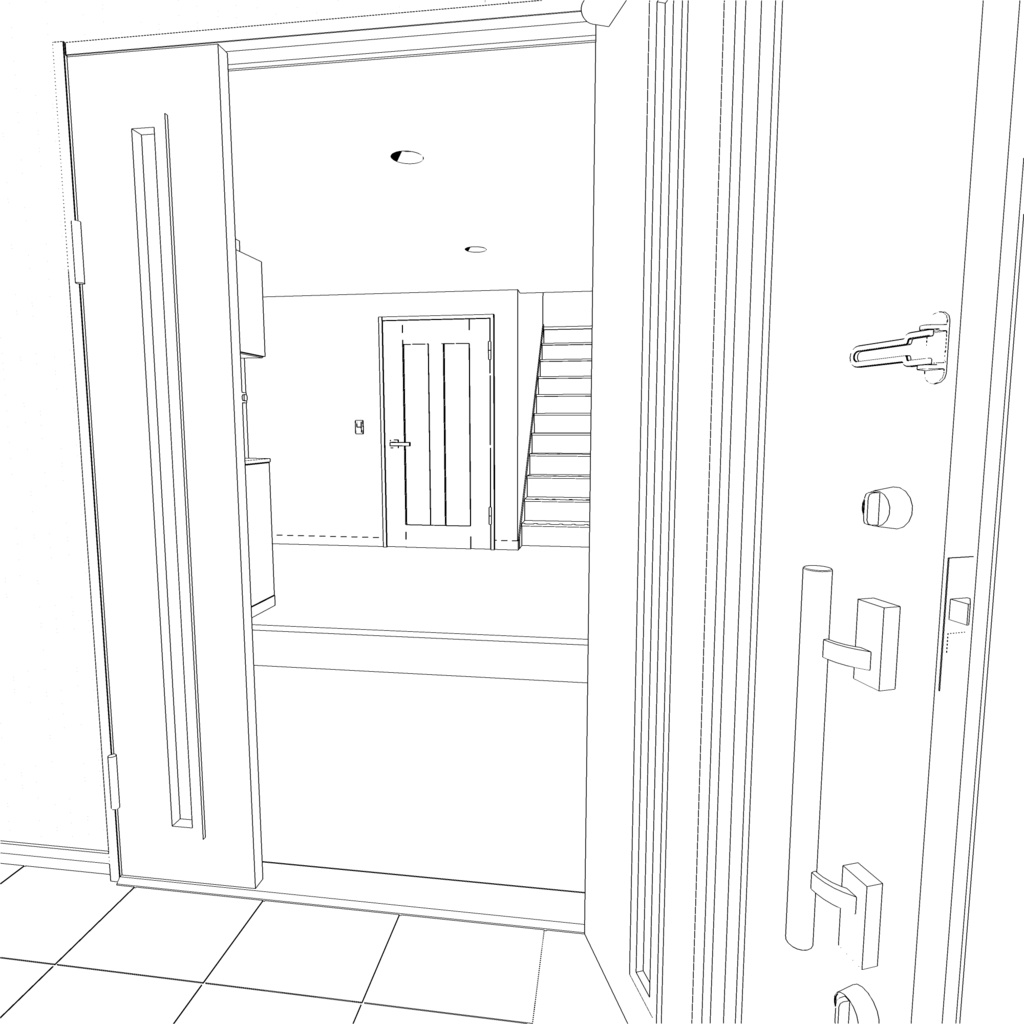 3D_戸建ての玄関(階段付き)【クリスタ用素材】