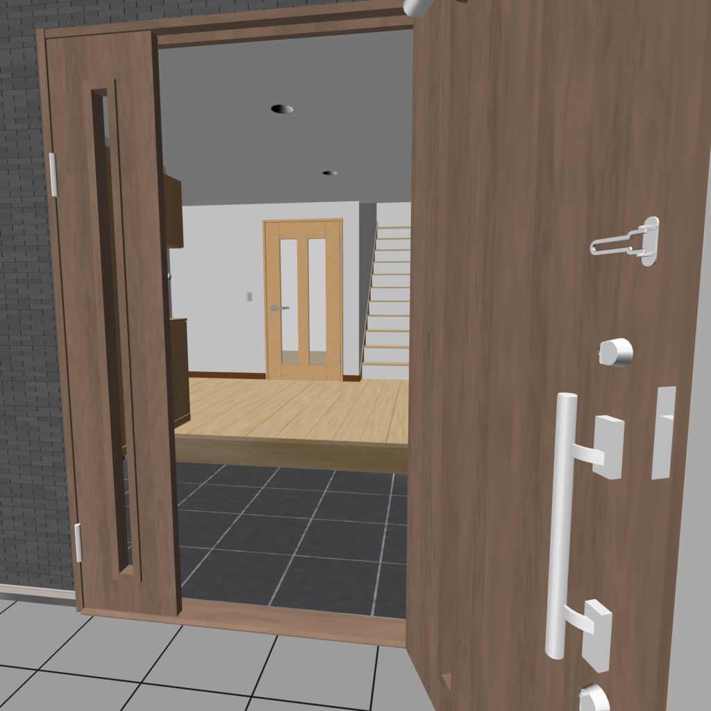 3D_戸建ての玄関(階段付き)【クリスタ用素材】