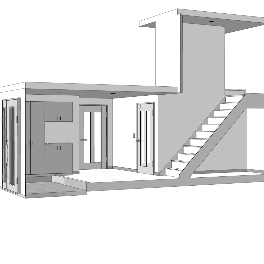 3D_戸建ての玄関(階段付き)【クリスタ用素材】
