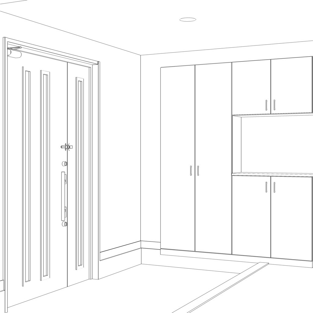 3D_戸建ての玄関(階段付き)【クリスタ用素材】