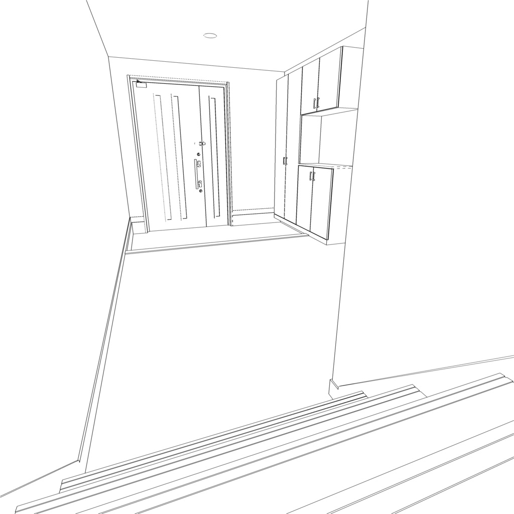 3D_戸建ての玄関(階段付き)【クリスタ用素材】