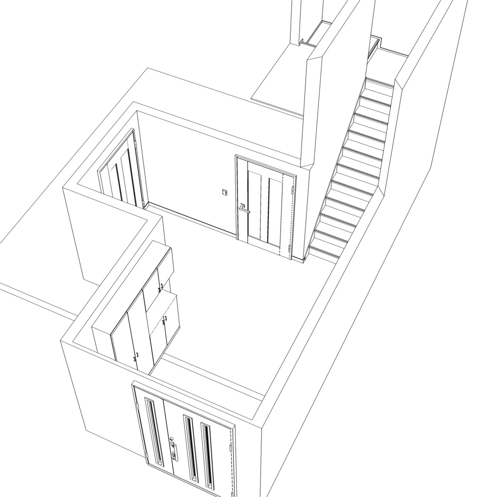 3D_戸建ての玄関(階段付き)【クリスタ用素材】