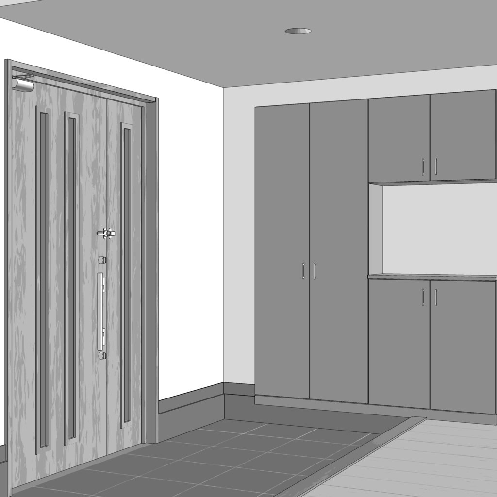 3D_戸建ての玄関(階段付き)【クリスタ用素材】