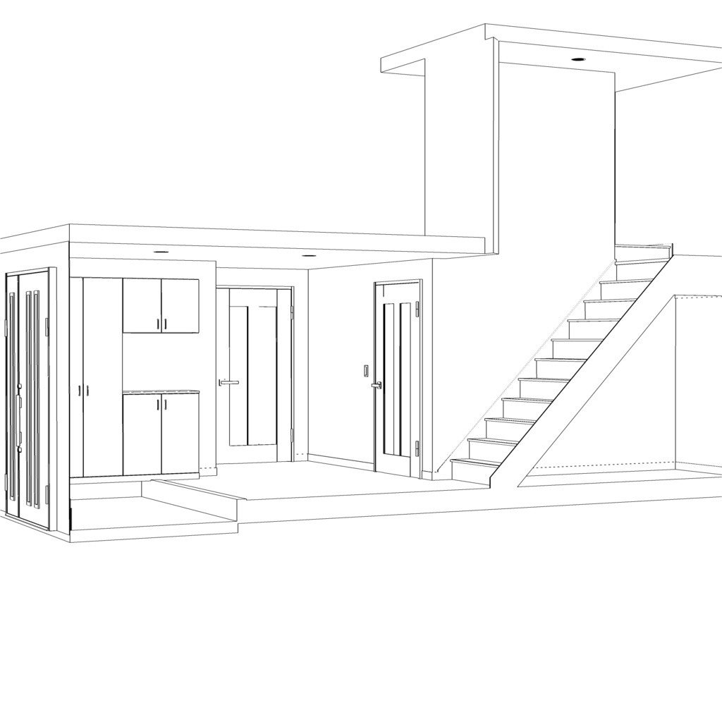 3D_戸建ての玄関(階段付き)【クリスタ用素材】