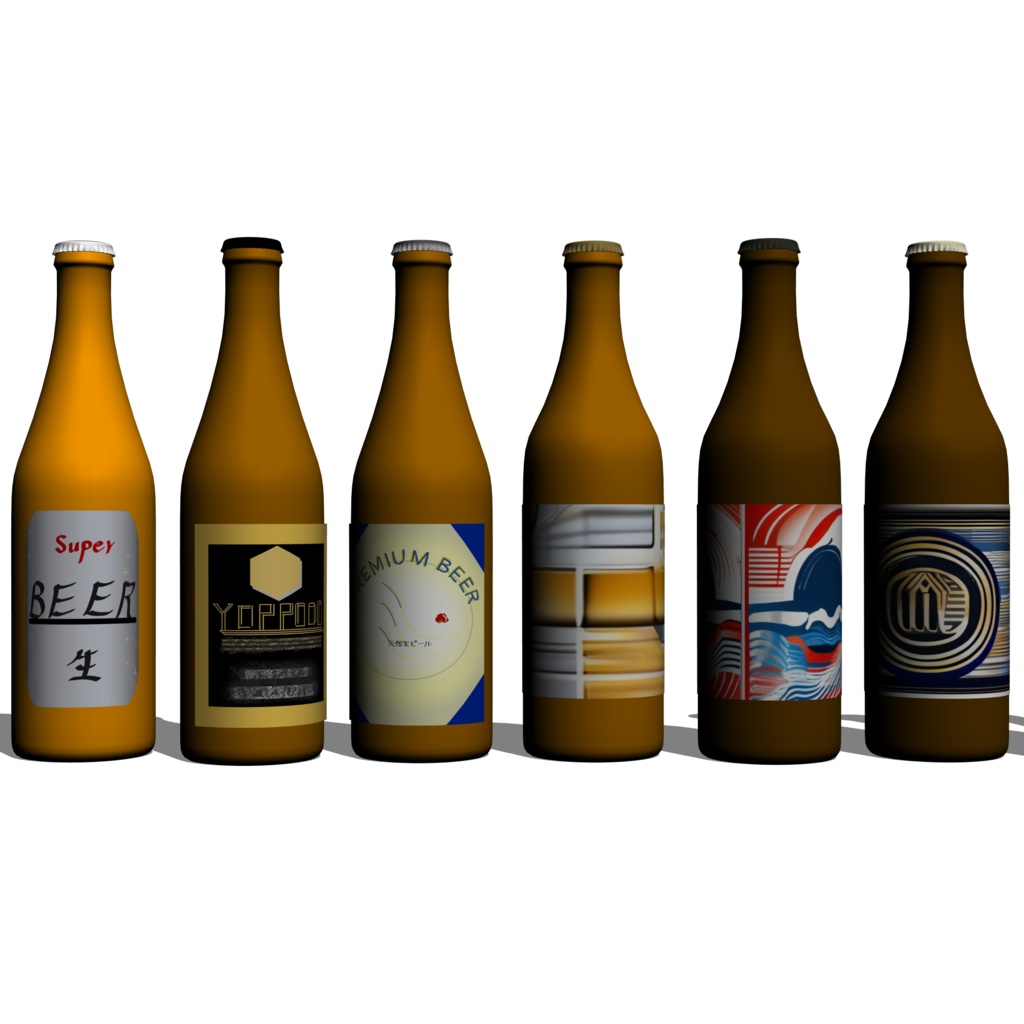 3D_並んだ酒瓶【クリスタ用素材】