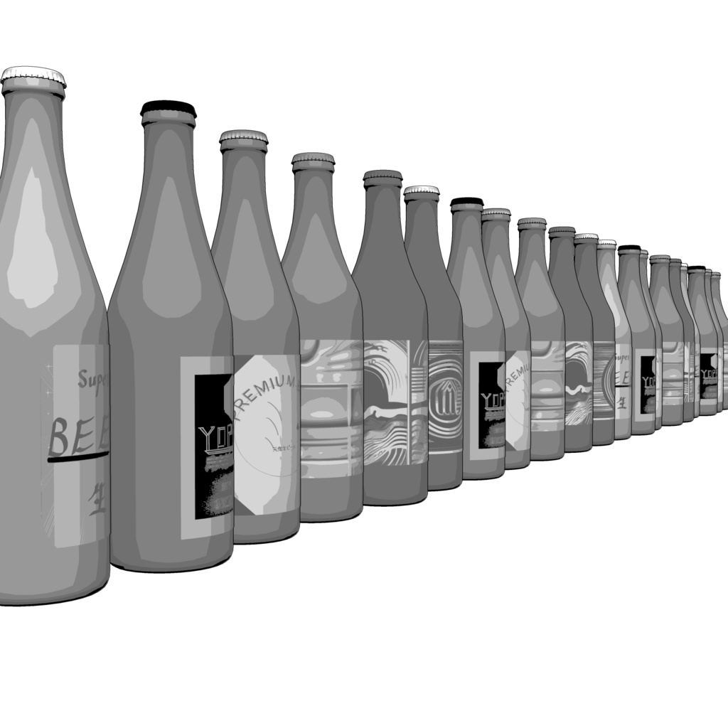 3D_並んだ酒瓶【クリスタ用素材】