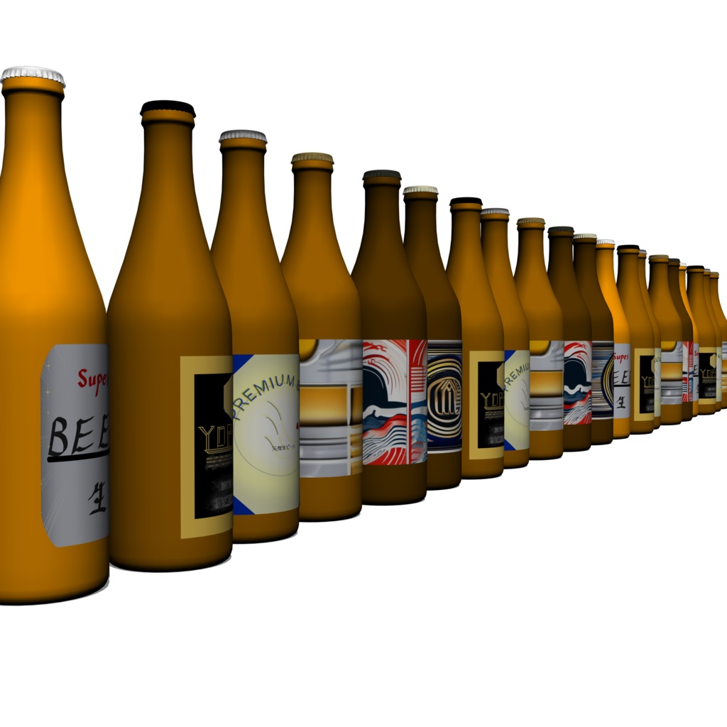 3D_並んだ酒瓶【クリスタ用素材】