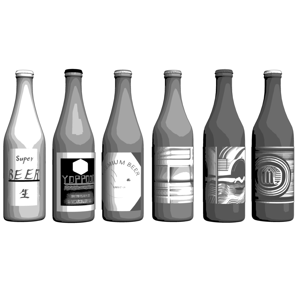 3D_並んだ酒瓶【クリスタ用素材】