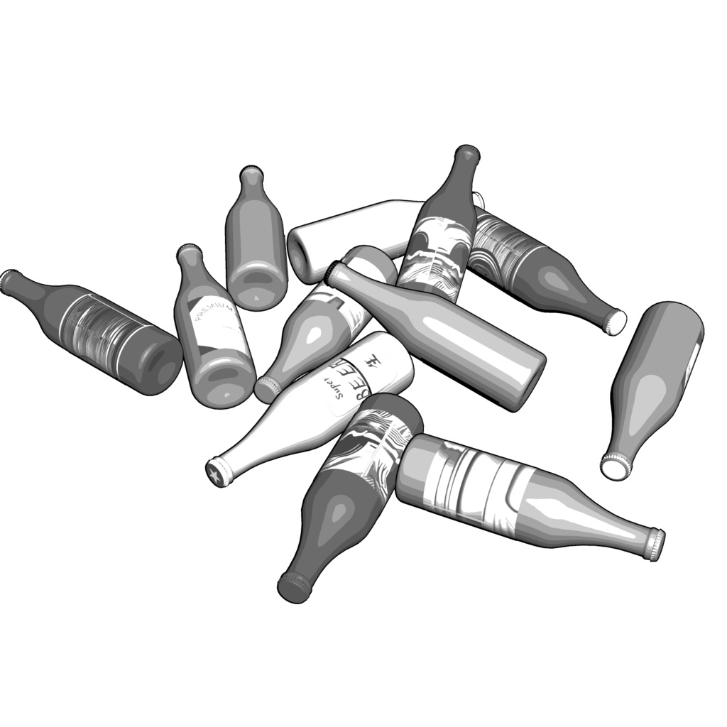 3D_散らばったビン【クリスタ用素材】