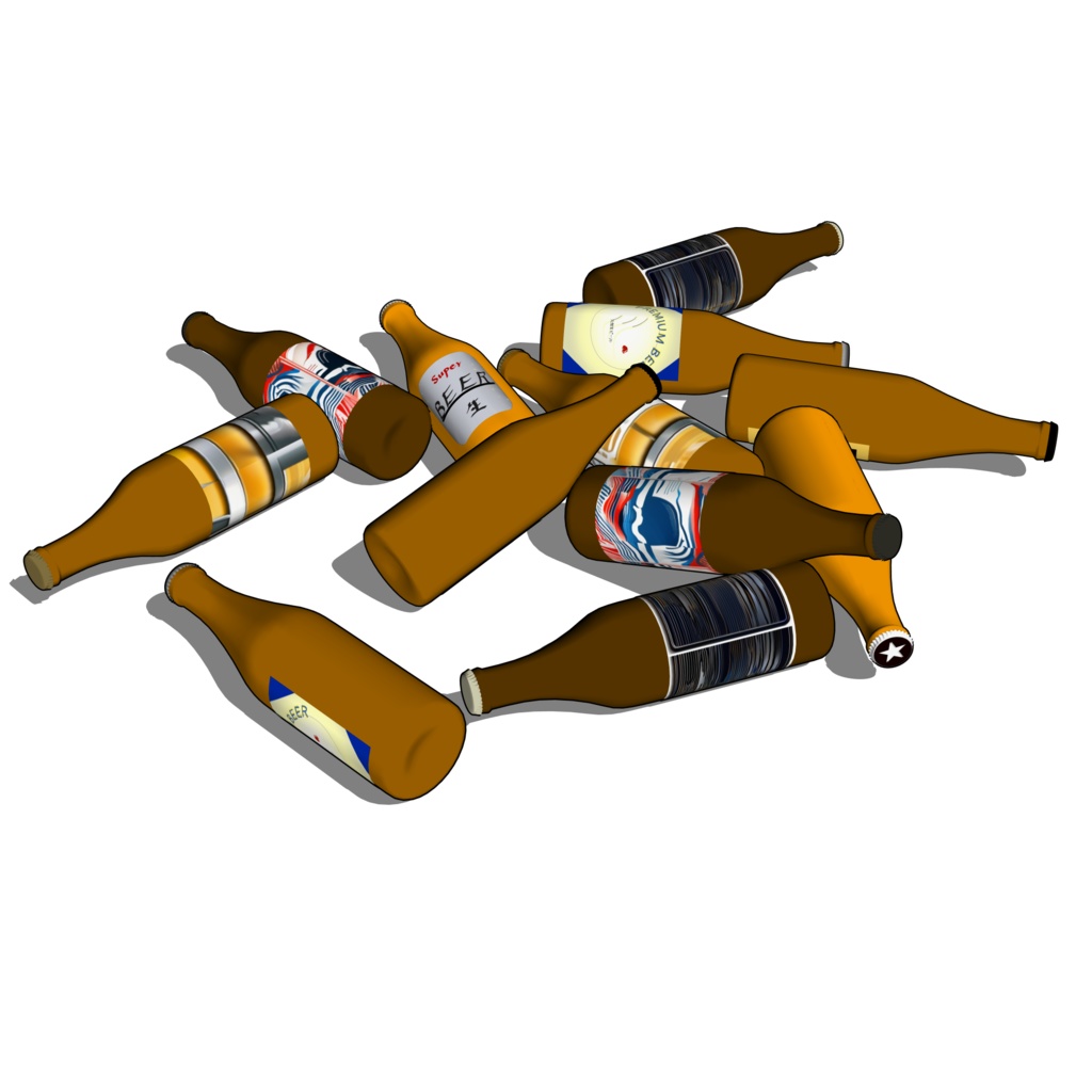 3D_散らばったビン【クリスタ用素材】