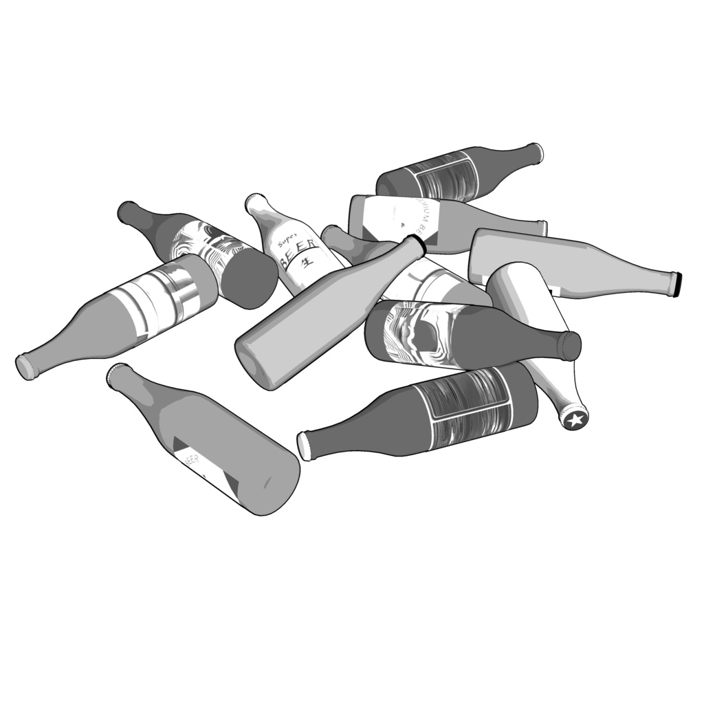 3D_散らばったビン【クリスタ用素材】