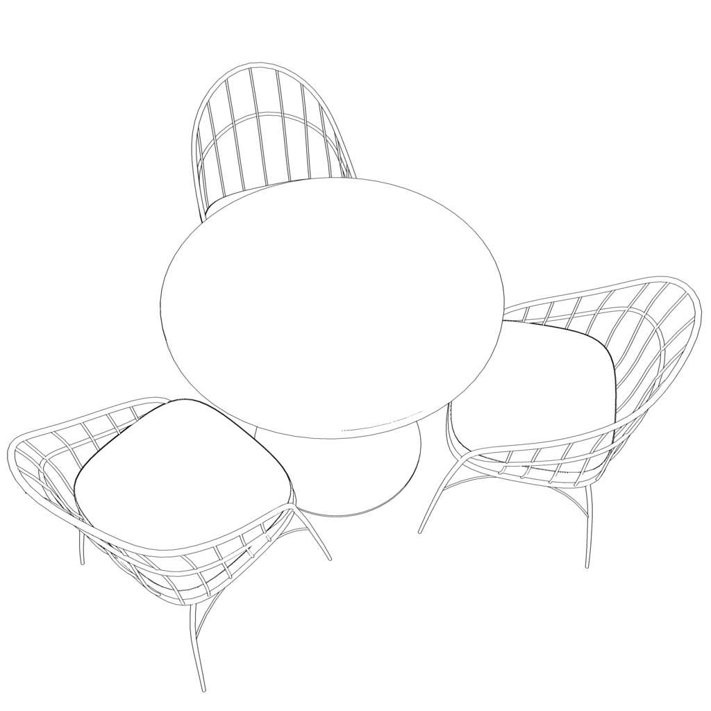 3D_カフェ用丸テーブル&イス【クリスタ用素材】