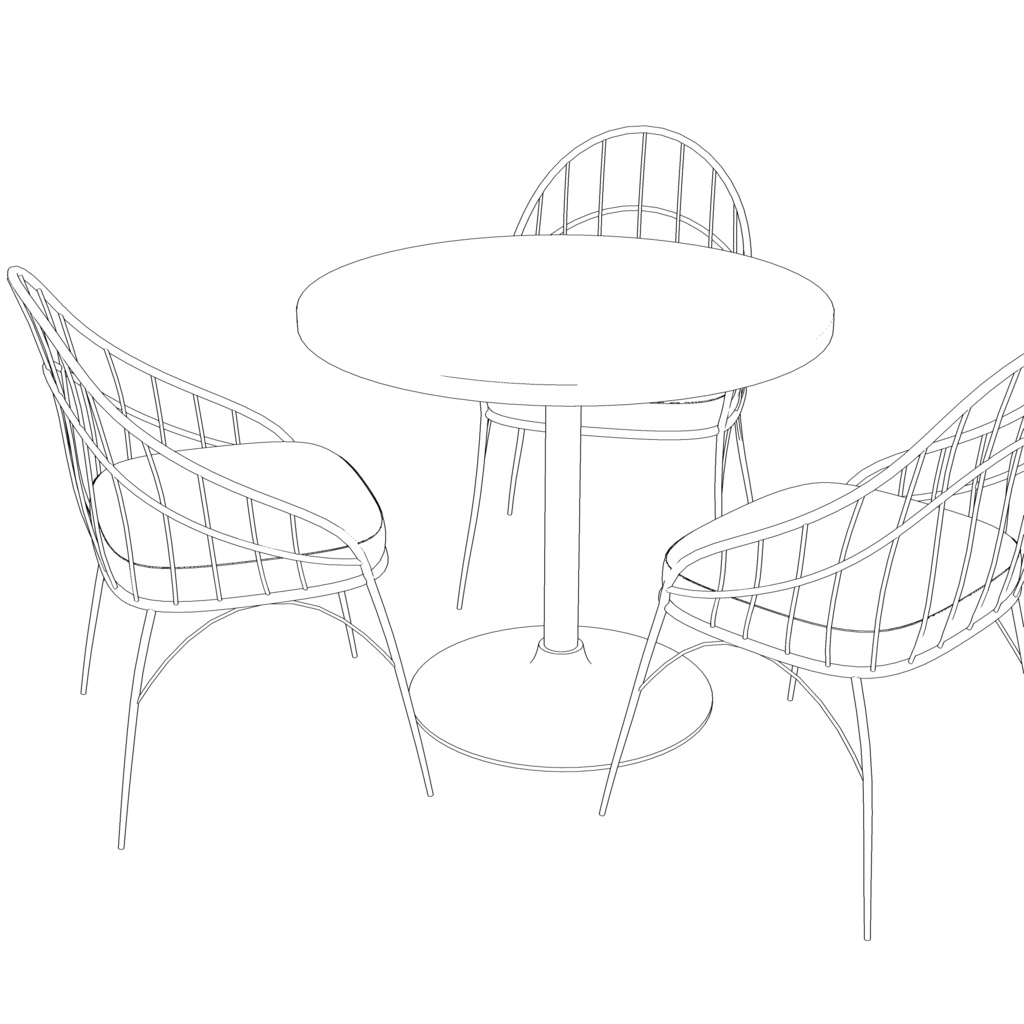 3D_カフェ用丸テーブル&イス【クリスタ用素材】