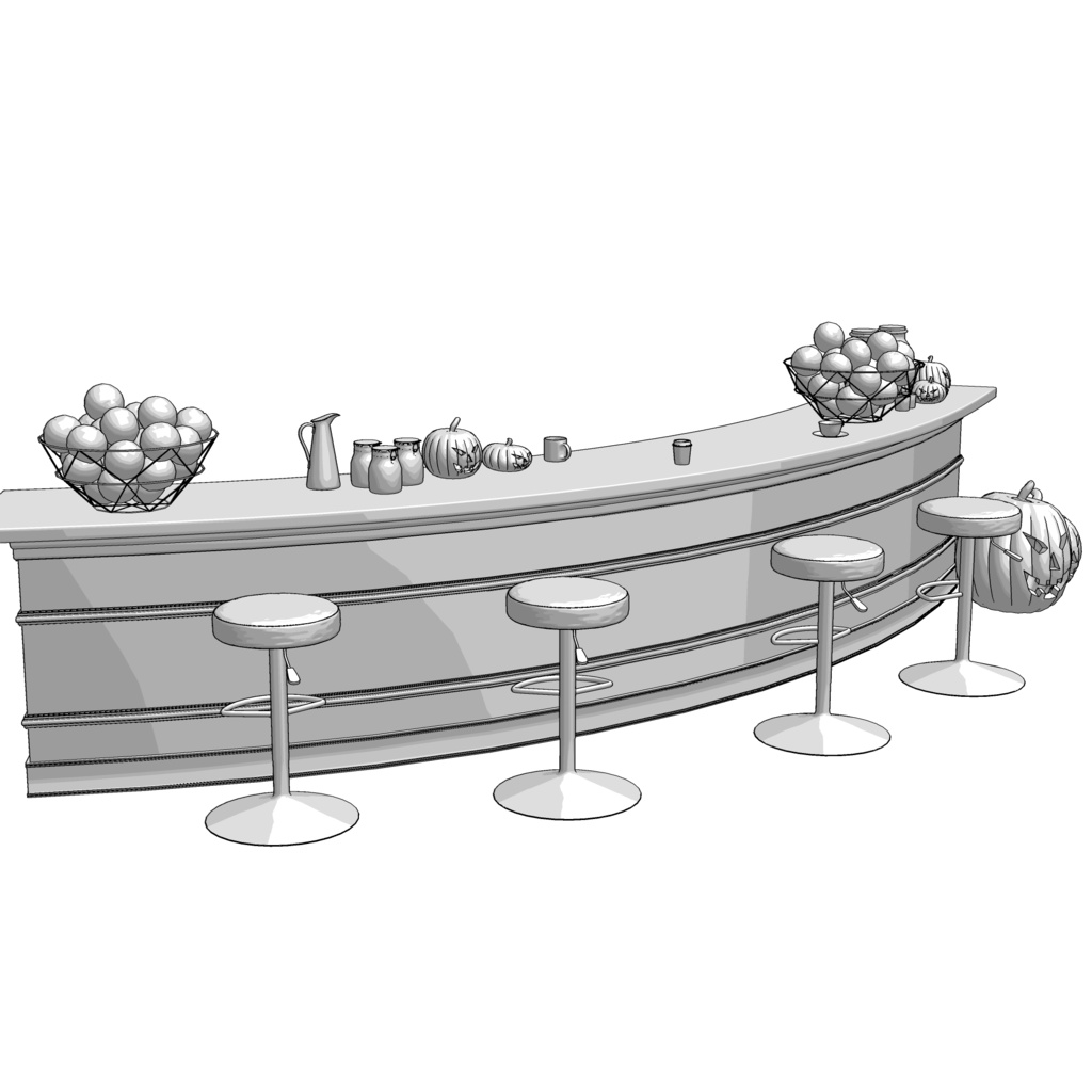3D_カフェカウンター(ハロウィン小物付き)【クリスタ用素材】