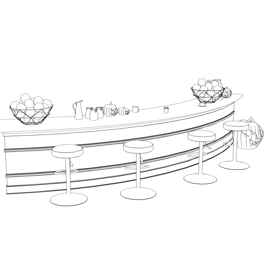 3D_カフェカウンター(ハロウィン小物付き)【クリスタ用素材】