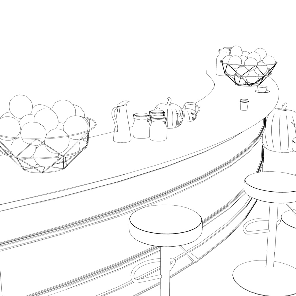3D_カフェカウンター(ハロウィン小物付き)【クリスタ用素材】