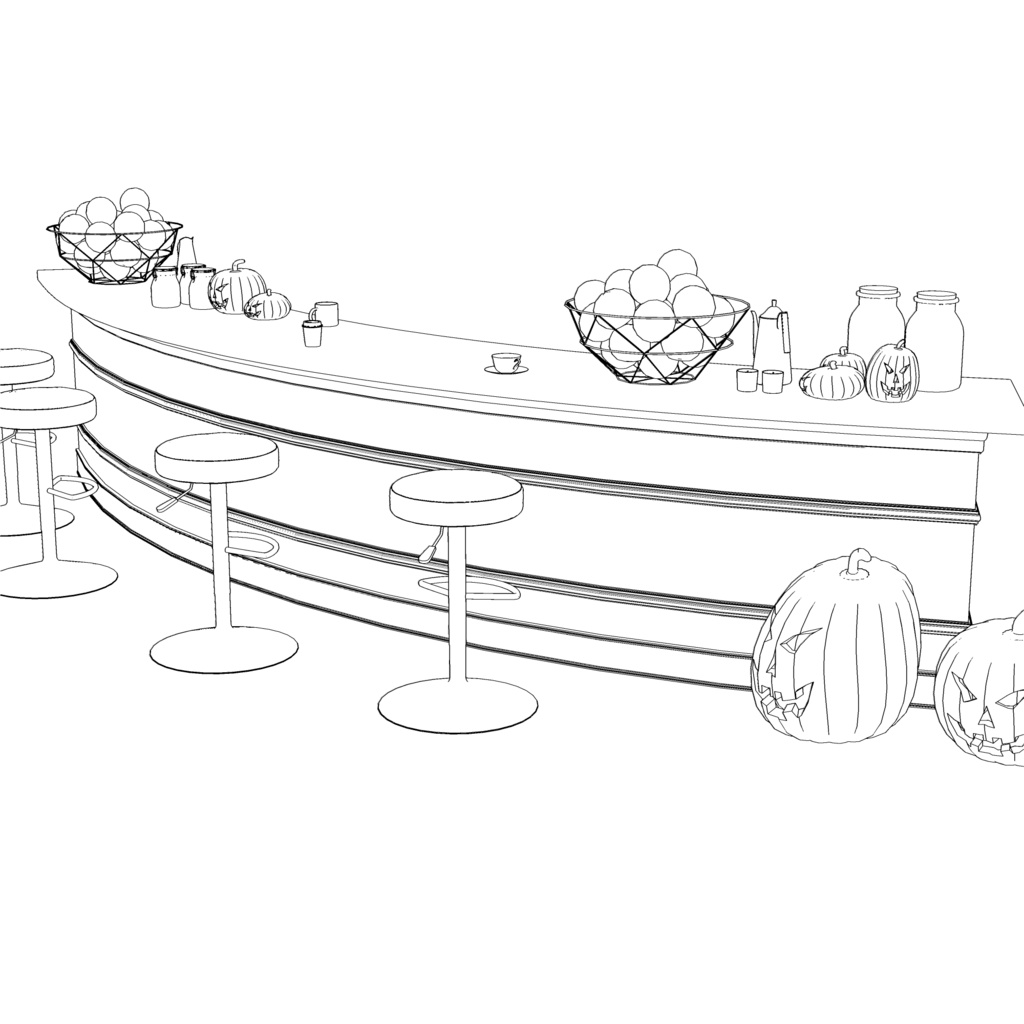 3D_カフェカウンター(ハロウィン小物付き)【クリスタ用素材】