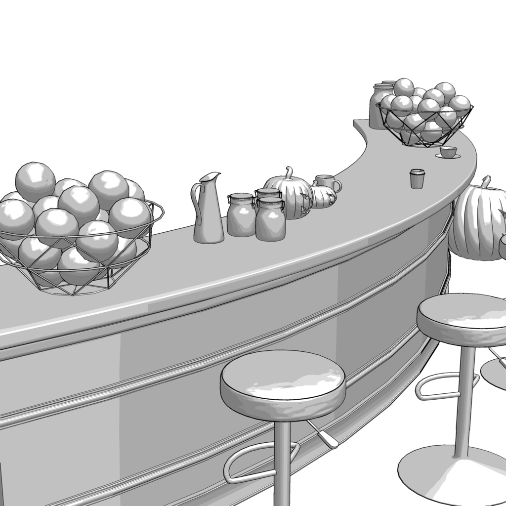 3D_カフェカウンター(ハロウィン小物付き)【クリスタ用素材】
