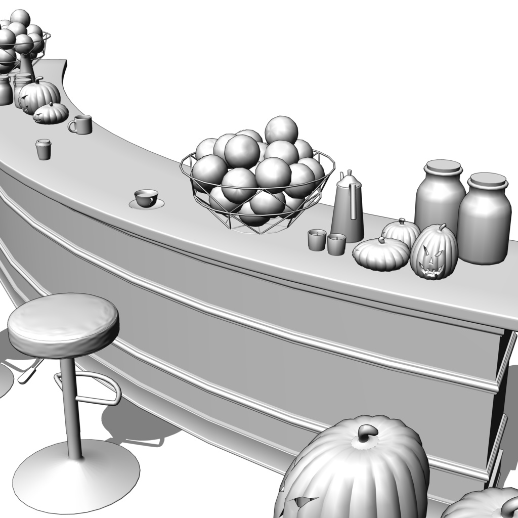 3D_カフェカウンター(ハロウィン小物付き)【クリスタ用素材】