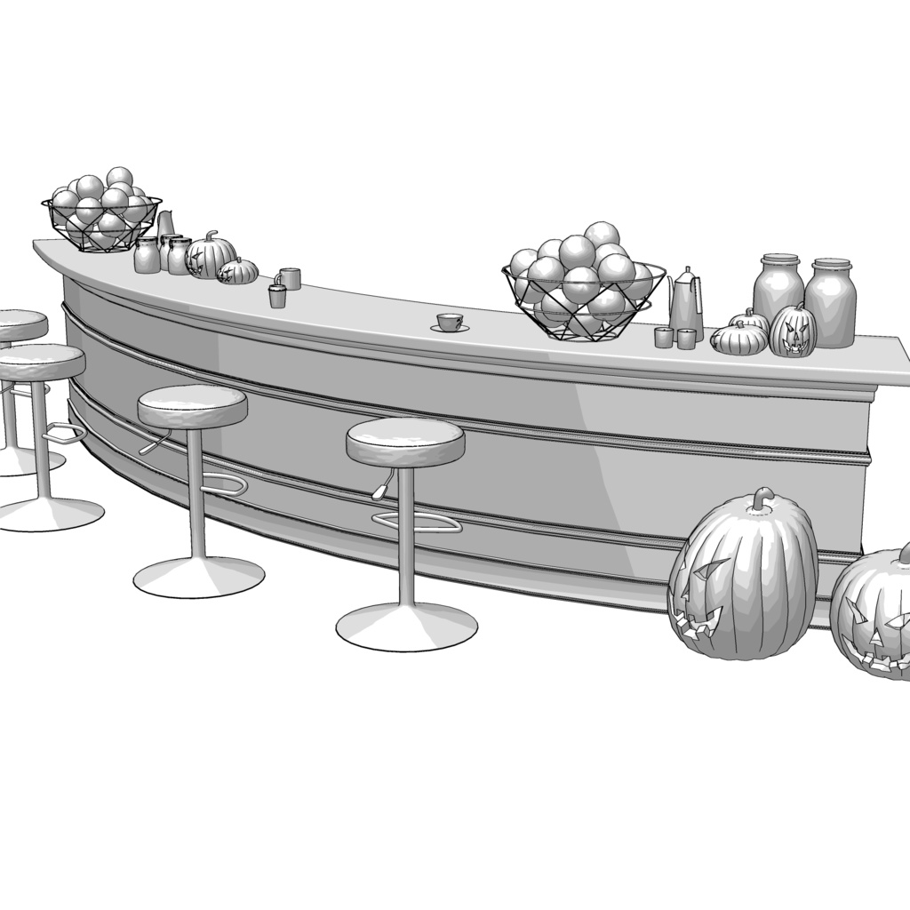 3D_カフェカウンター(ハロウィン小物付き)【クリスタ用素材】