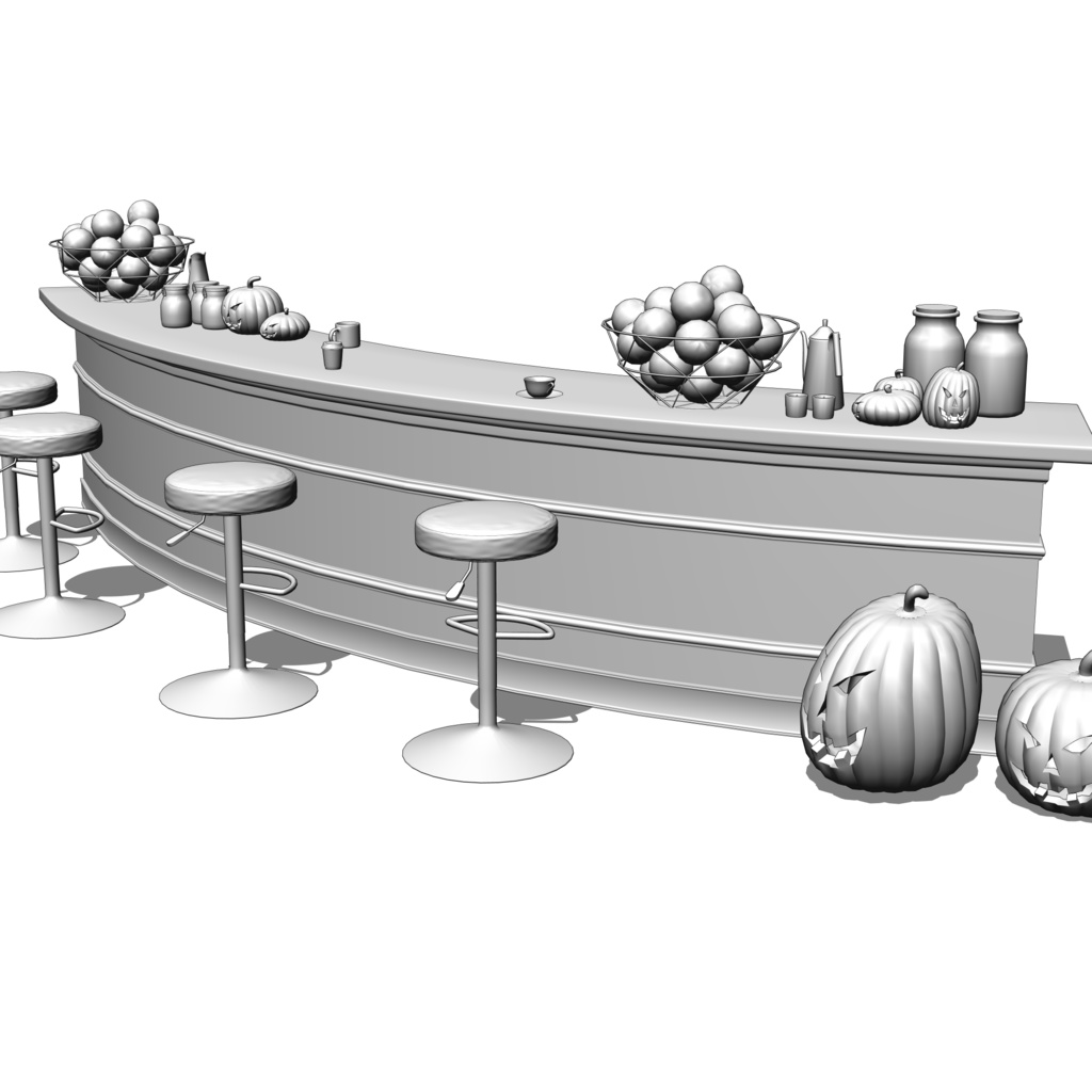 3D_カフェカウンター(ハロウィン小物付き)【クリスタ用素材】