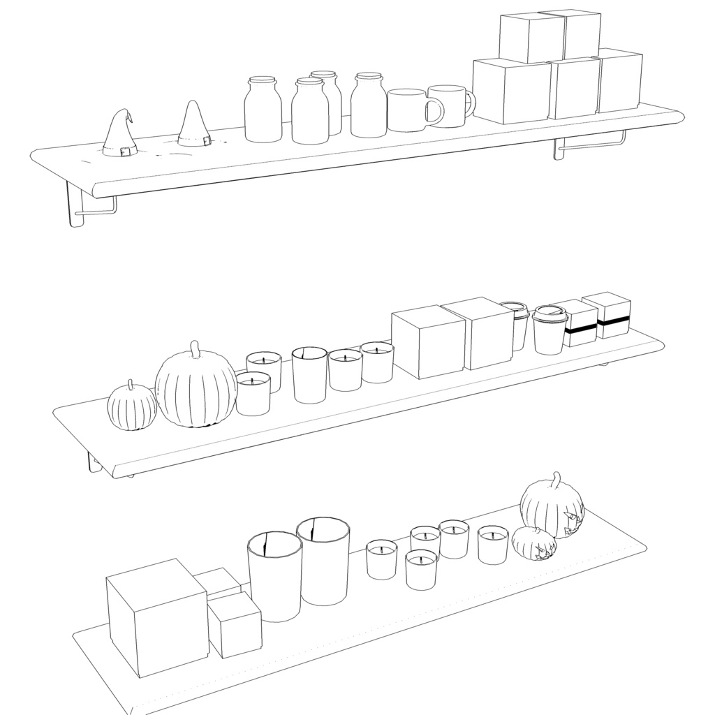 3D_カフェ棚セット(ハロウィン)【クリスタ用素材】