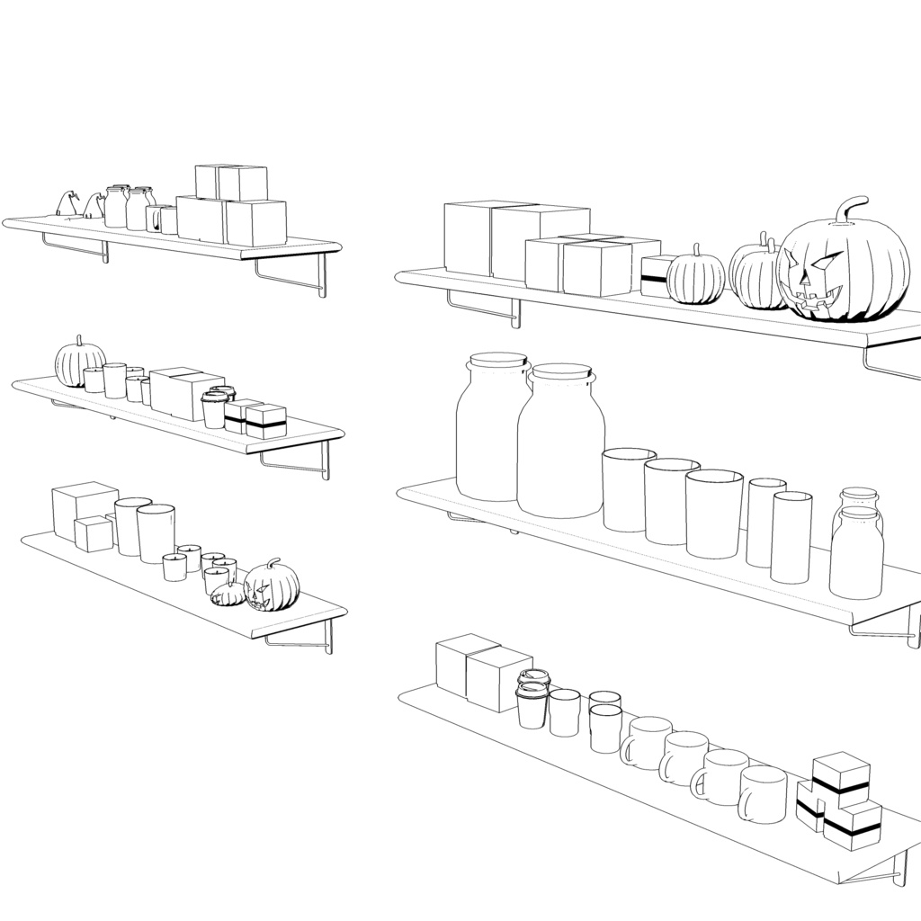 3D_カフェ棚セット(ハロウィン)【クリスタ用素材】