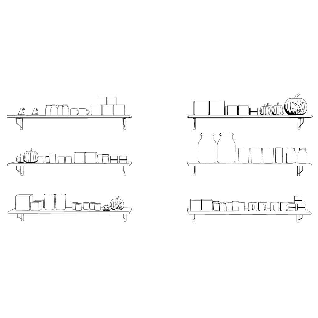 3D_カフェ棚セット(ハロウィン)【クリスタ用素材】