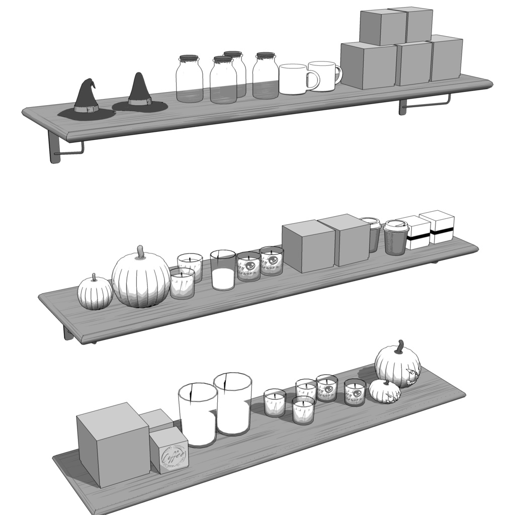 3D_カフェ棚セット(ハロウィン)【クリスタ用素材】
