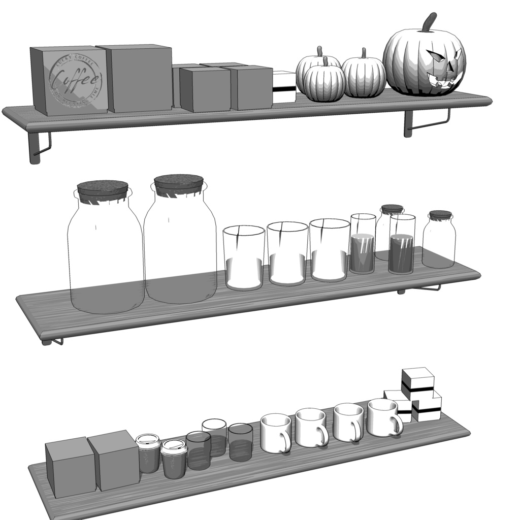 3D_カフェ棚セット(ハロウィン)【クリスタ用素材】