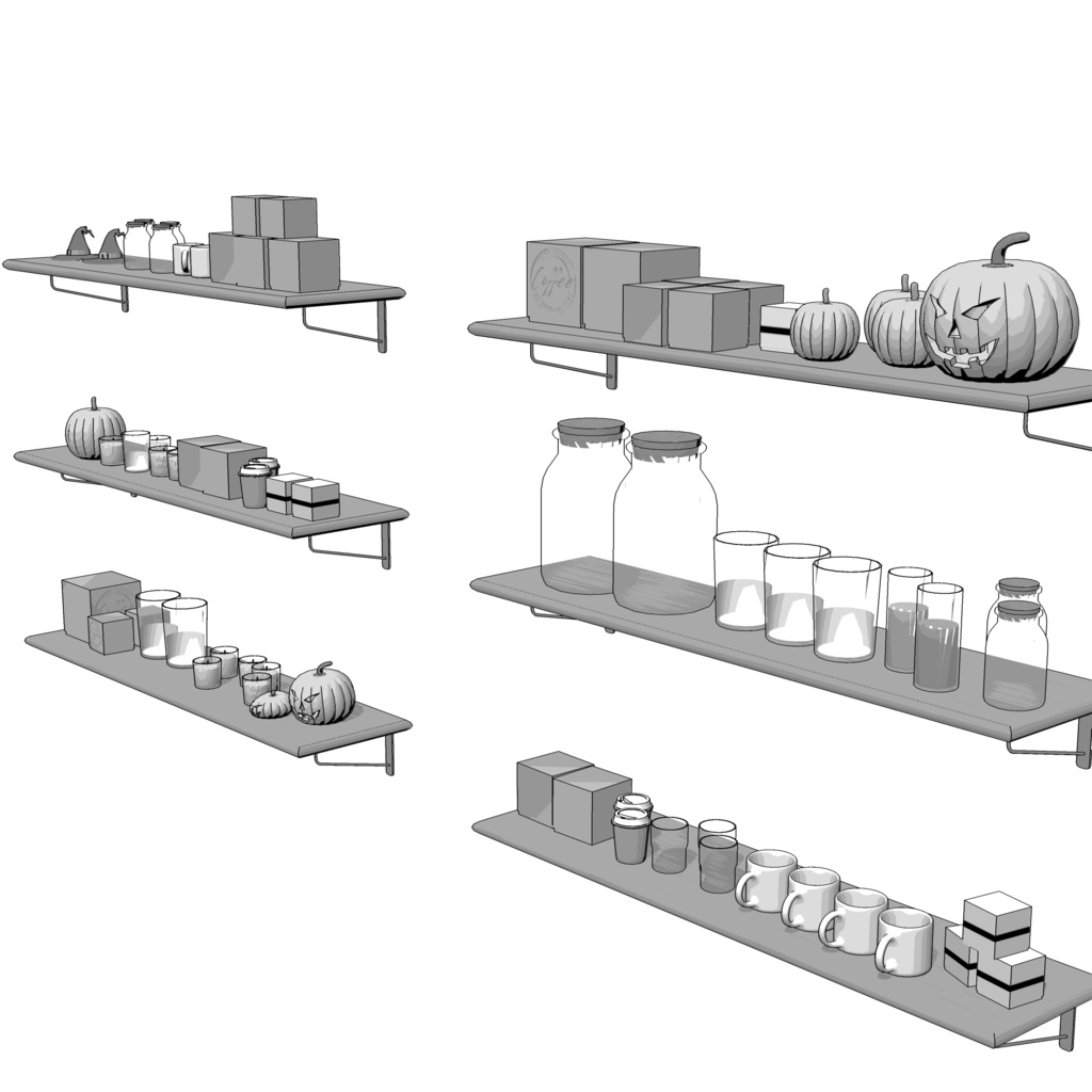 3D_カフェ棚セット(ハロウィン)【クリスタ用素材】