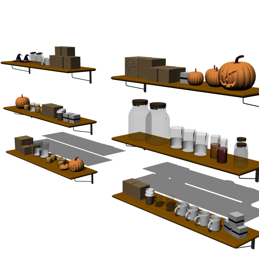 3D_カフェ棚セット(ハロウィン)【クリスタ用素材】