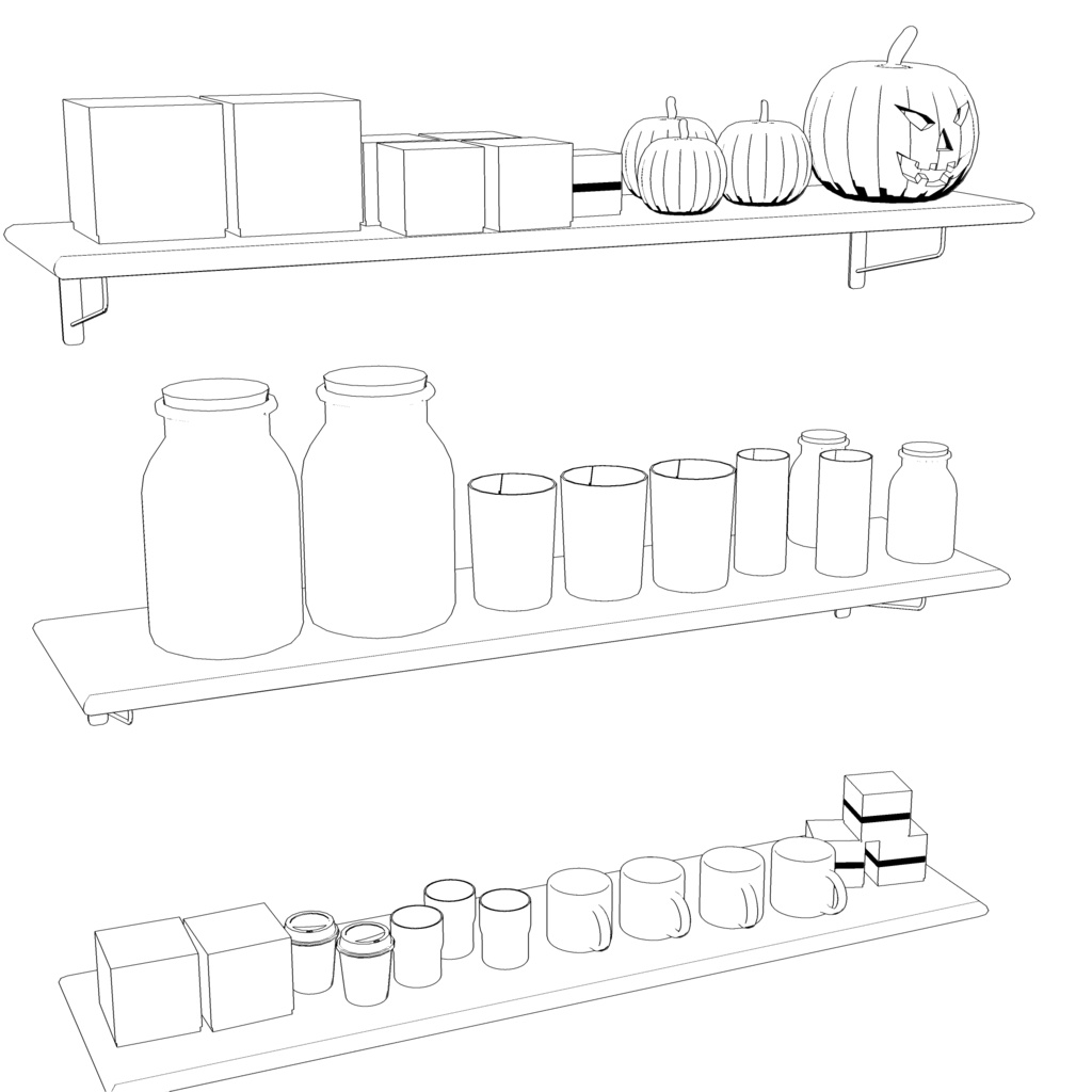 3D_カフェ棚セット(ハロウィン)【クリスタ用素材】