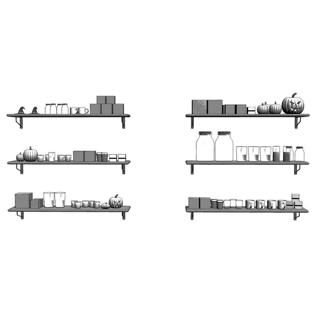 3D_カフェ棚セット(ハロウィン)【クリスタ用素材】