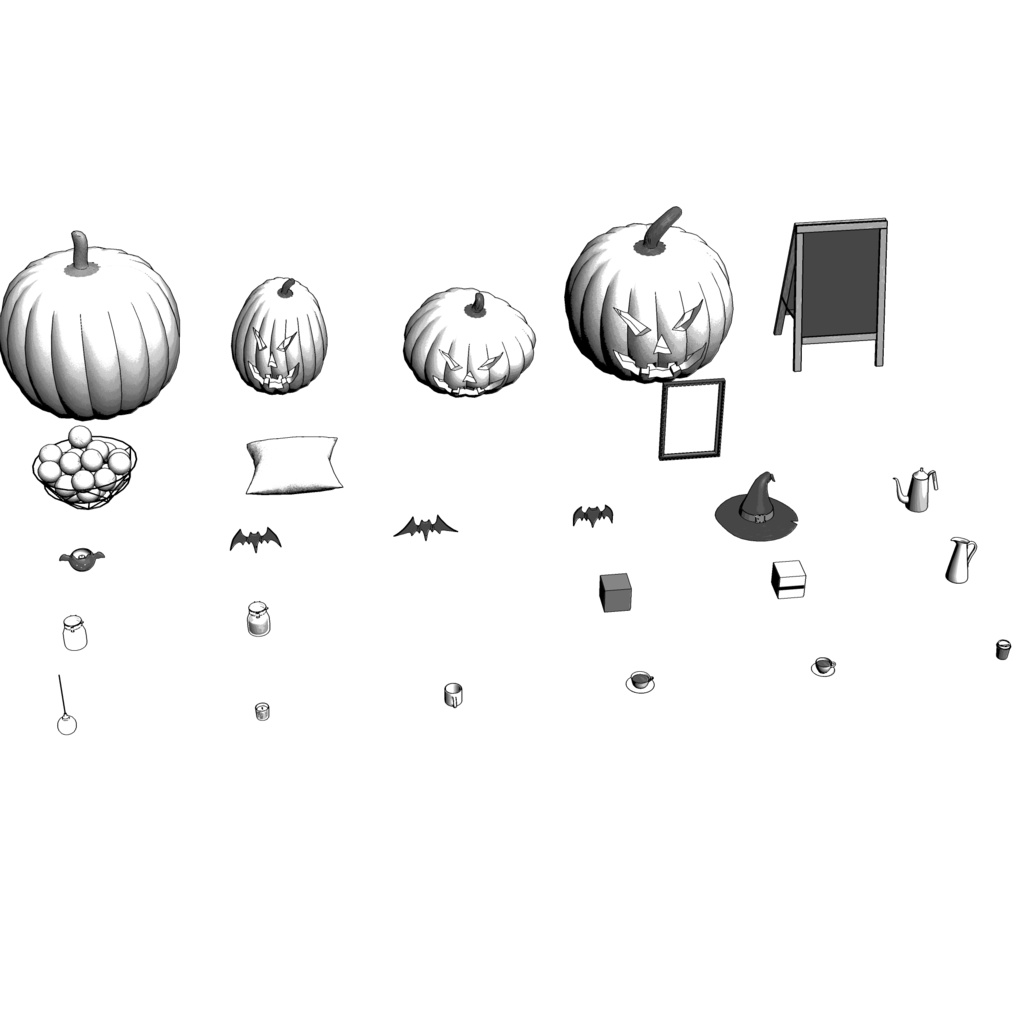 3D_ハロウィンカフェ小物パック(25種)【クリスタ用素材】