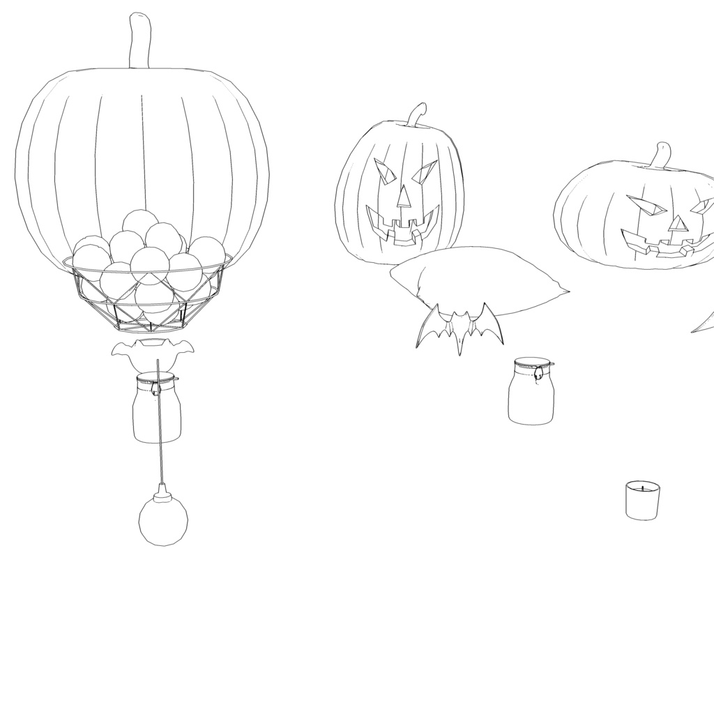 3D_ハロウィンカフェ小物パック(25種)【クリスタ用素材】