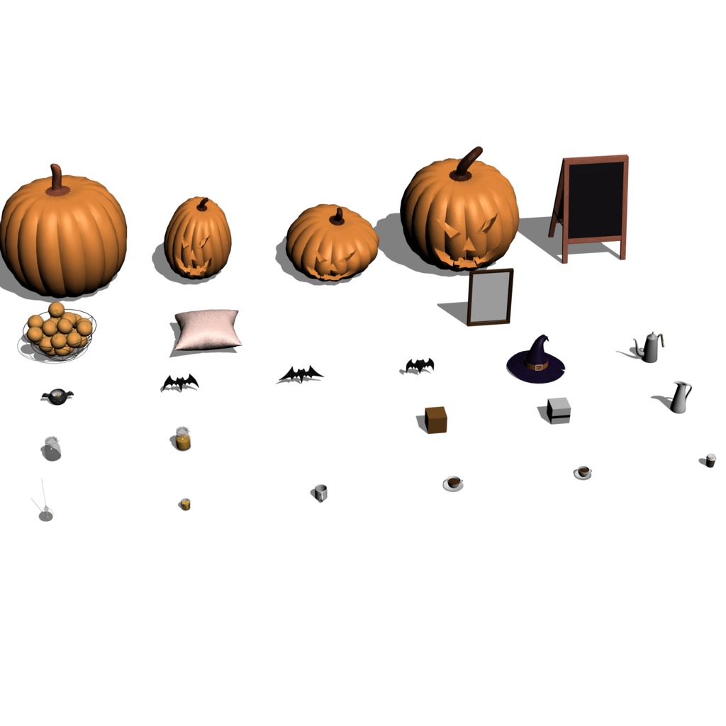 3D_ハロウィンカフェ小物パック(25種)【クリスタ用素材】