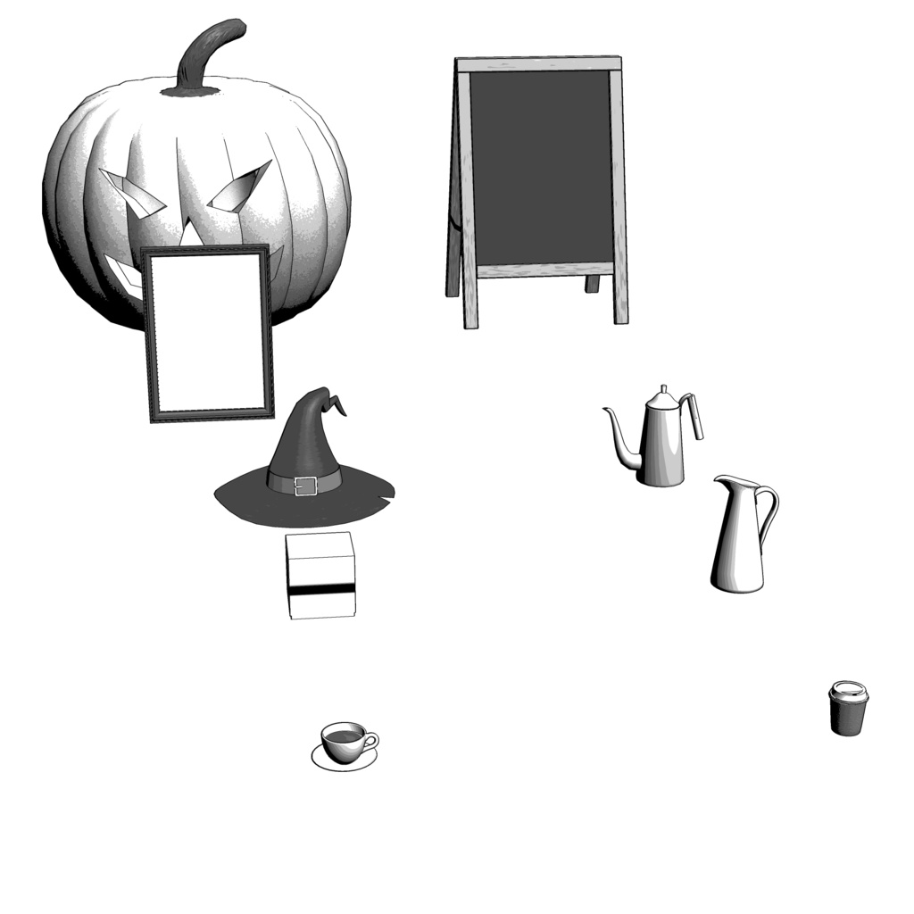 3D_ハロウィンカフェ小物パック(25種)【クリスタ用素材】