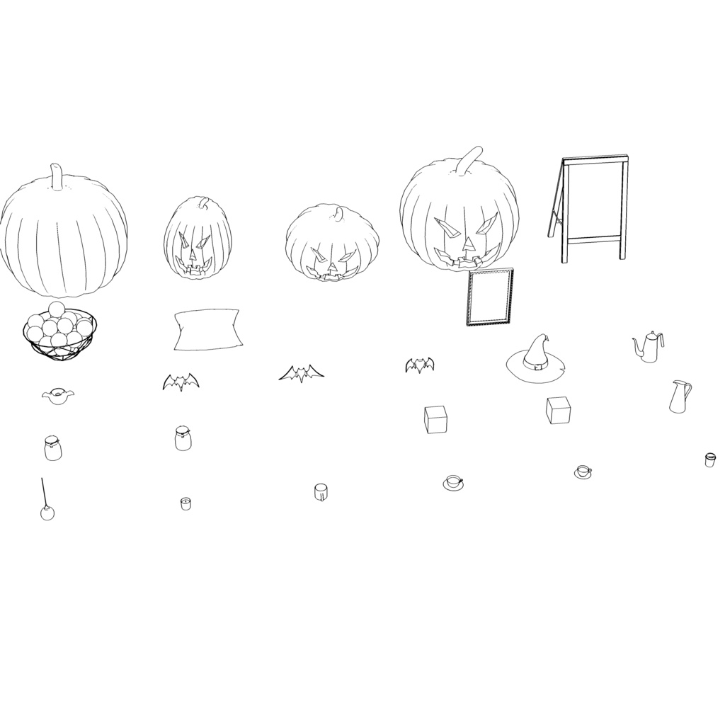 3D_ハロウィンカフェ小物パック(25種)【クリスタ用素材】