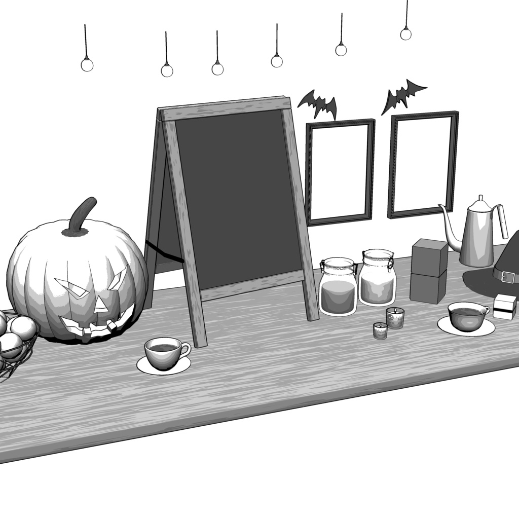 3D_ハロウィンカフェ小物パック(25種)【クリスタ用素材】
