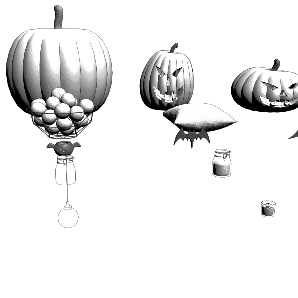 3D_ハロウィンカフェ小物パック(25種)【クリスタ用素材】