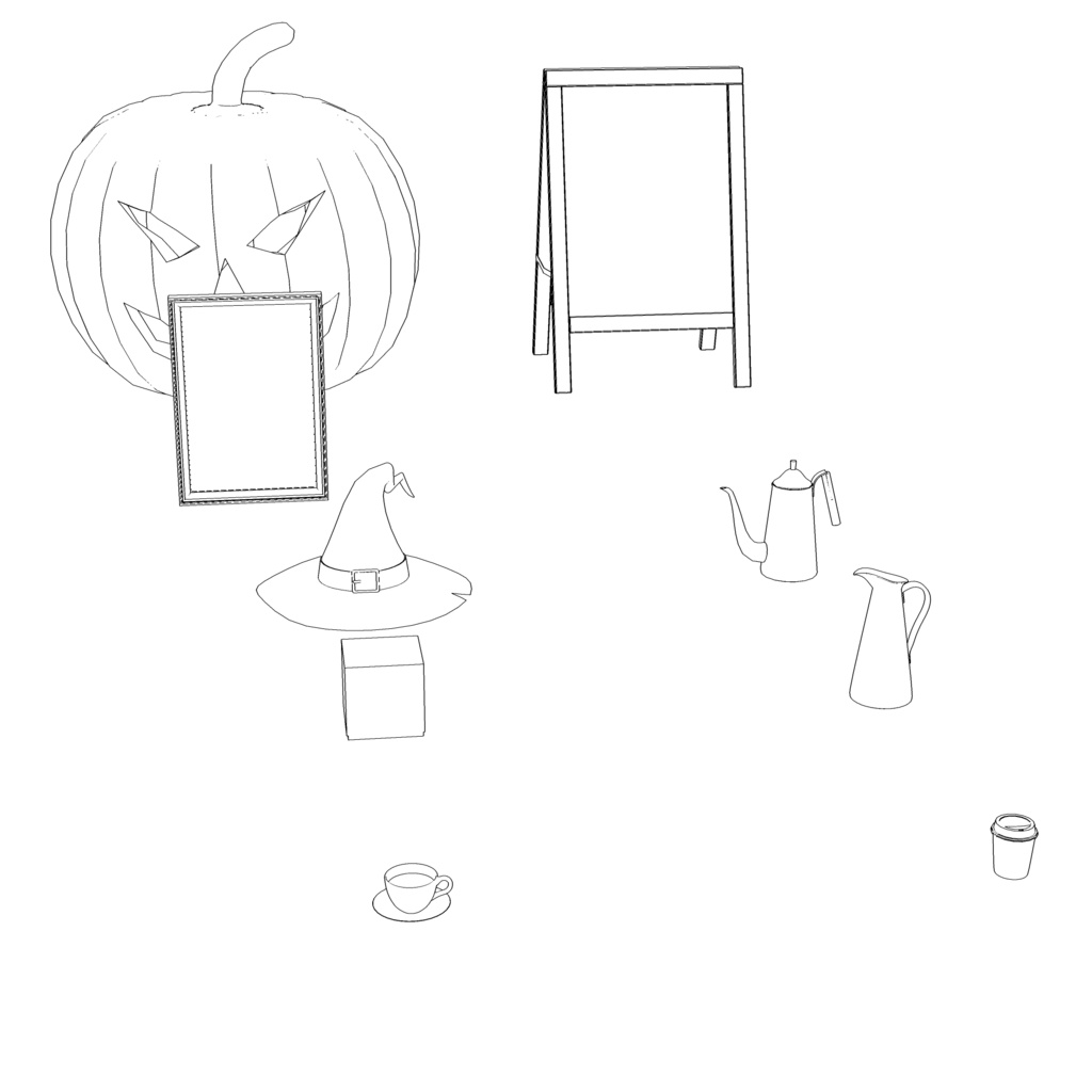 3D_ハロウィンカフェ小物パック(25種)【クリスタ用素材】