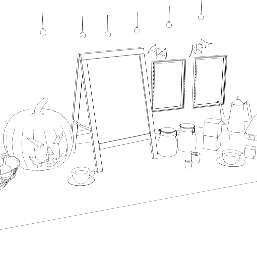3D_ハロウィンカフェ小物パック(25種)【クリスタ用素材】