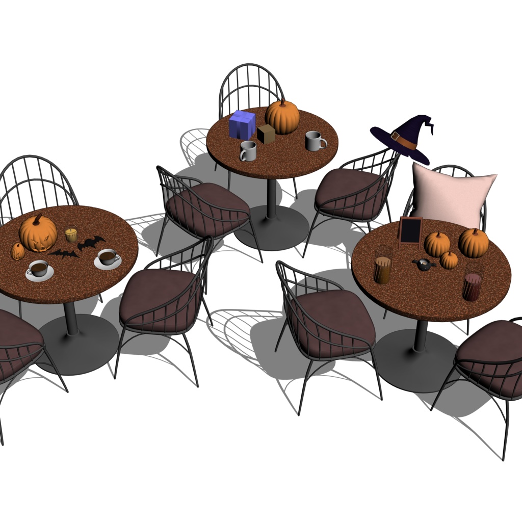 3D_ハロウィン飾り付きカフェテーブル&チェアセット【クリスタ用素材】