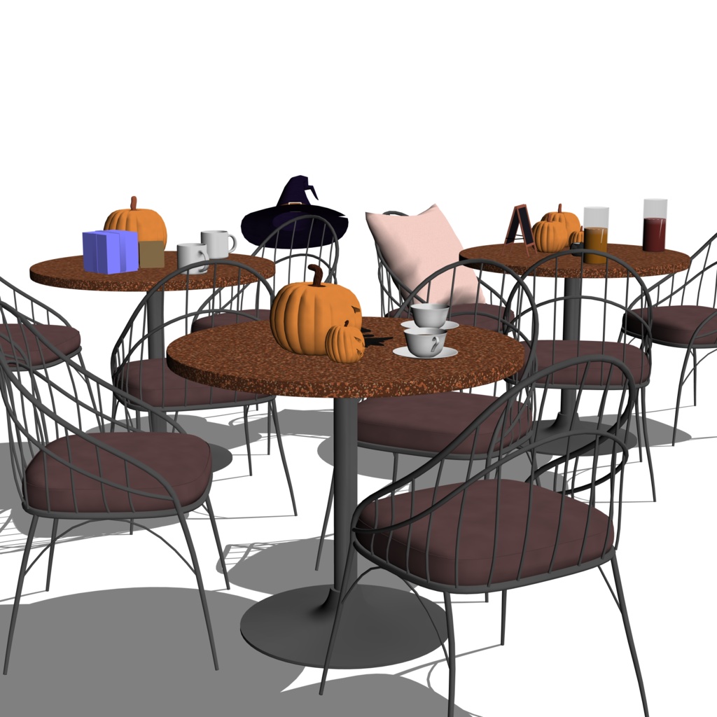 3D_ハロウィン飾り付きカフェテーブル&チェアセット【クリスタ用素材】