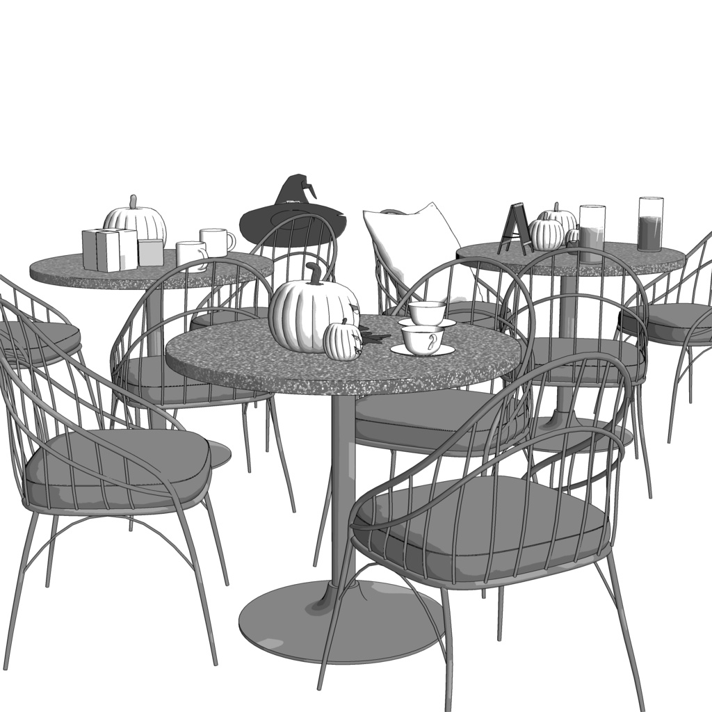 3D_ハロウィン飾り付きカフェテーブル&チェアセット【クリスタ用素材】