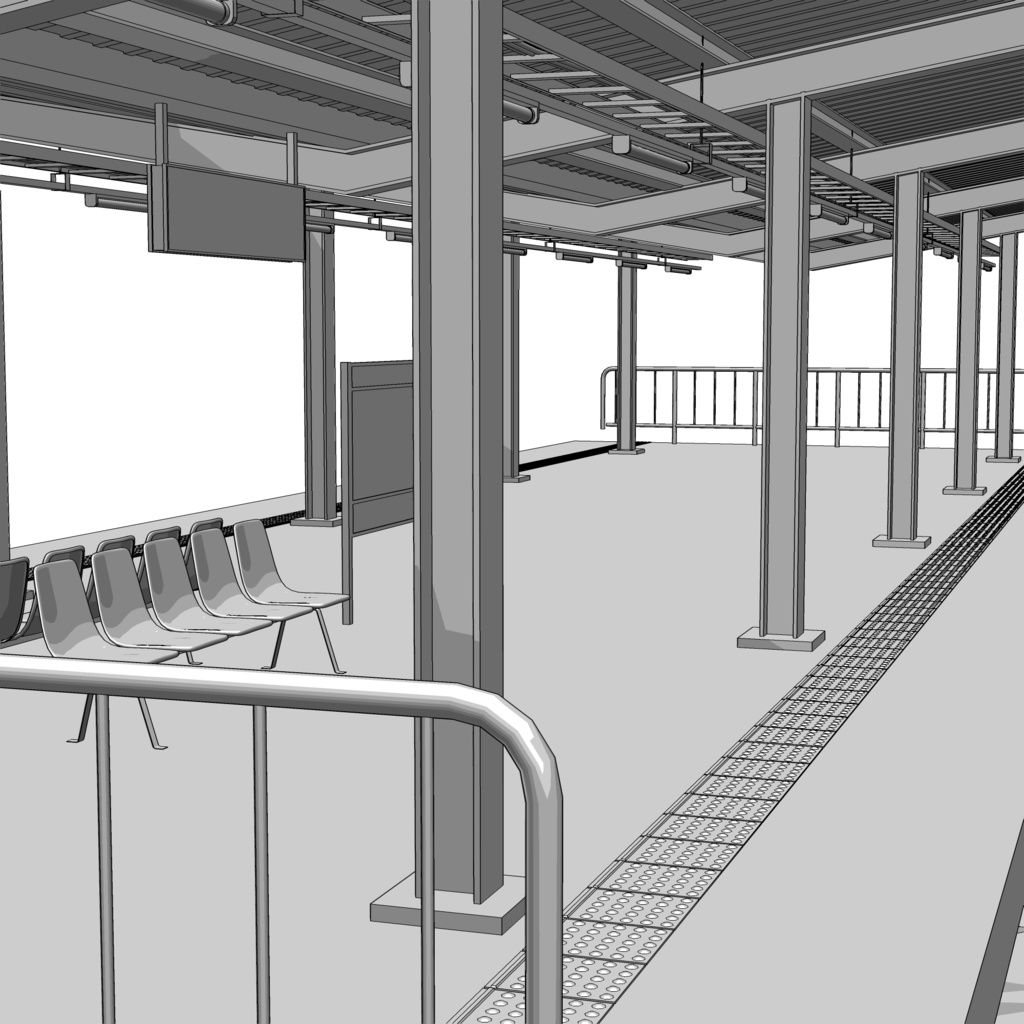 3D_ローカル駅ホーム(4線2島式)【クリスタ用素材】