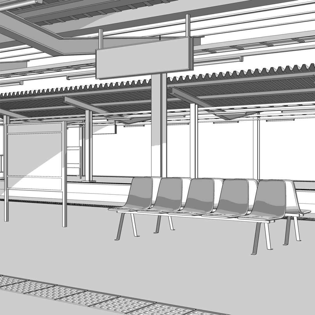 3D_ローカル駅ホーム(4線2島式)【クリスタ用素材】