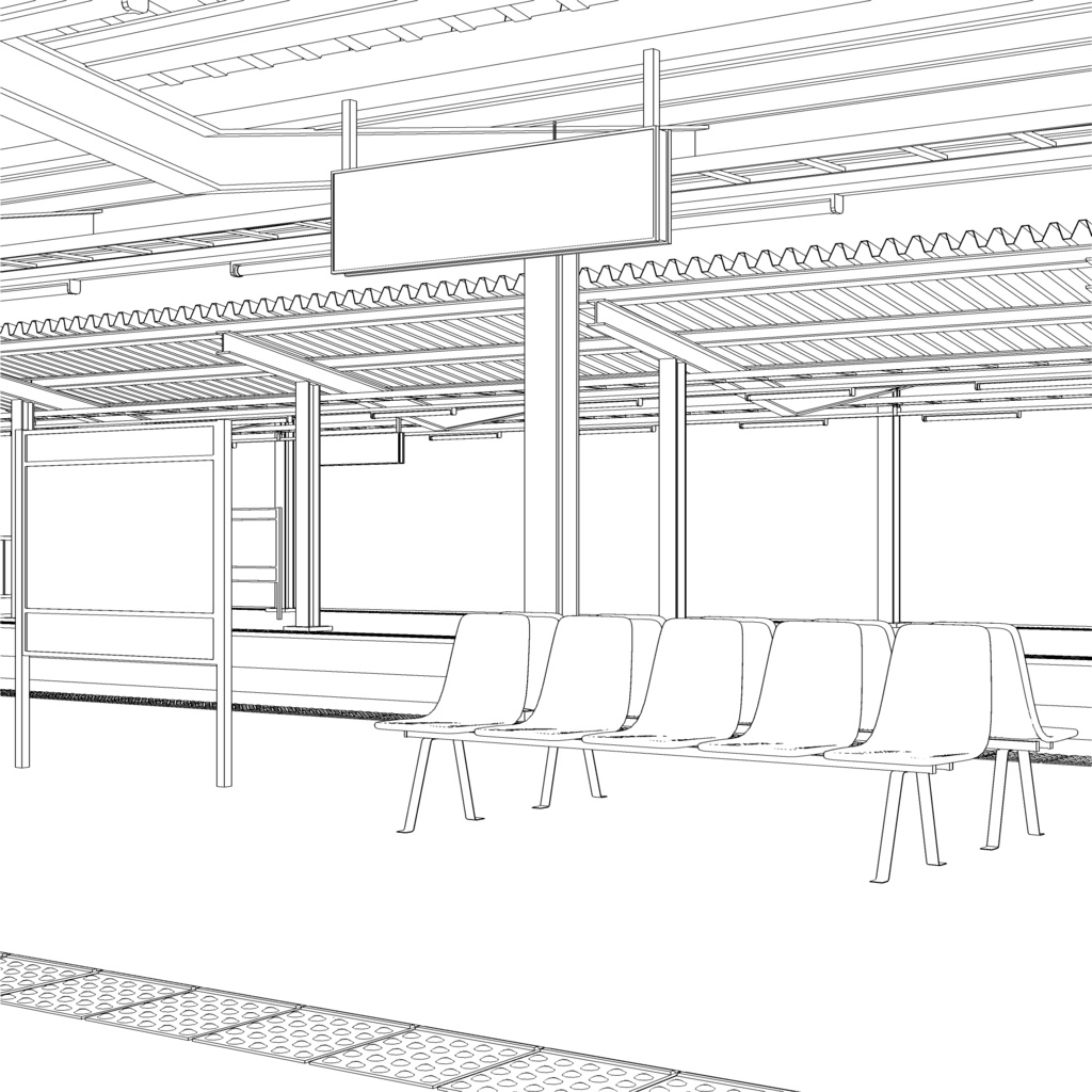 3D_ローカル駅ホーム(4線2島式)【クリスタ用素材】